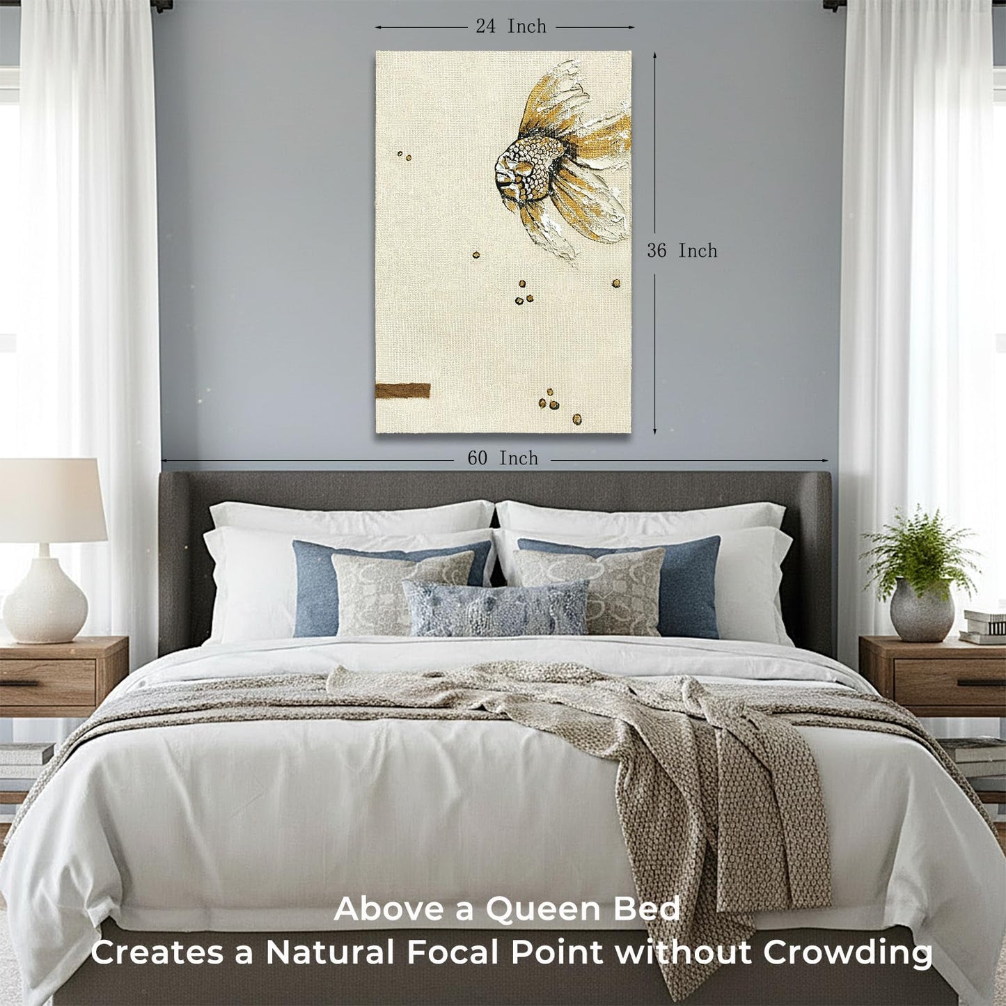 BrushEcho Large 24x36 Inch Hand-Painted 3D Textured Canvas Wall Art, Modern Abstract Animal Ocean Fish Oil Painting, Minimalist Neutral Wall Decor Ready to Hang for Living Room Home Office