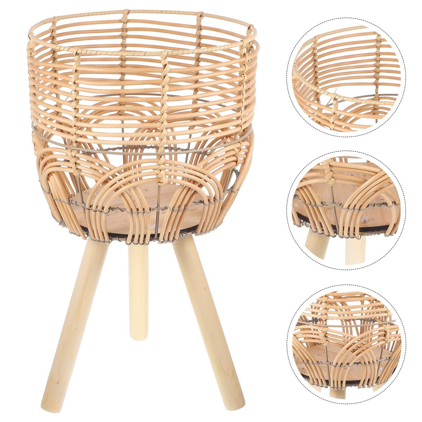 BESTonZON Woven Plant Stand with Flower Basket Indoor Outdoor Plant Pot Rack for Living Room Balcony Medium Size Natural Fiber Holder