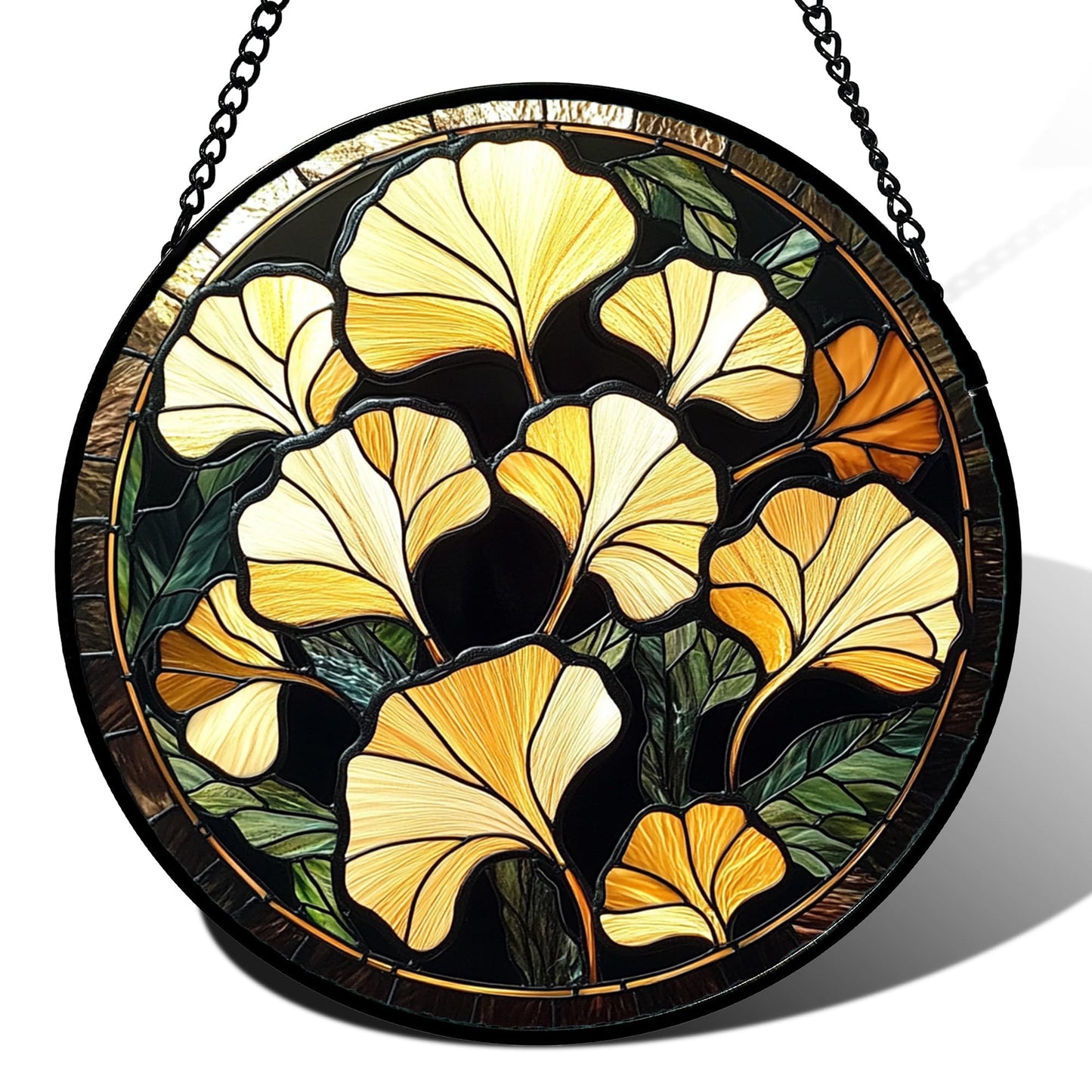 CRISGIF Stained Glass Window Hanging - Ginkgo Leaf Suncatcher for Doors Garden Patio Retro Fall Decor Sun Catchers Christmas Mother's Day Birthday Gifts for Women Men Mom Nana Friend 9.8 in