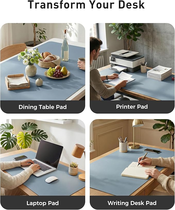 Aothia Faux Leather Desk Mat - Large Mouse Pad, Non-Slip PU Leather Blotter, Waterproof Writing Surface for Office and Home (Denim Blue, 40" x 24")
