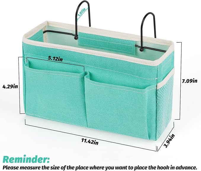 Bedside Caddy Bedside Storage Organizer Hanging Bunk Bed Dorm Room with Side Pockets for Water Bottles, Books, Cell Phones, Headphones (Light Blue)