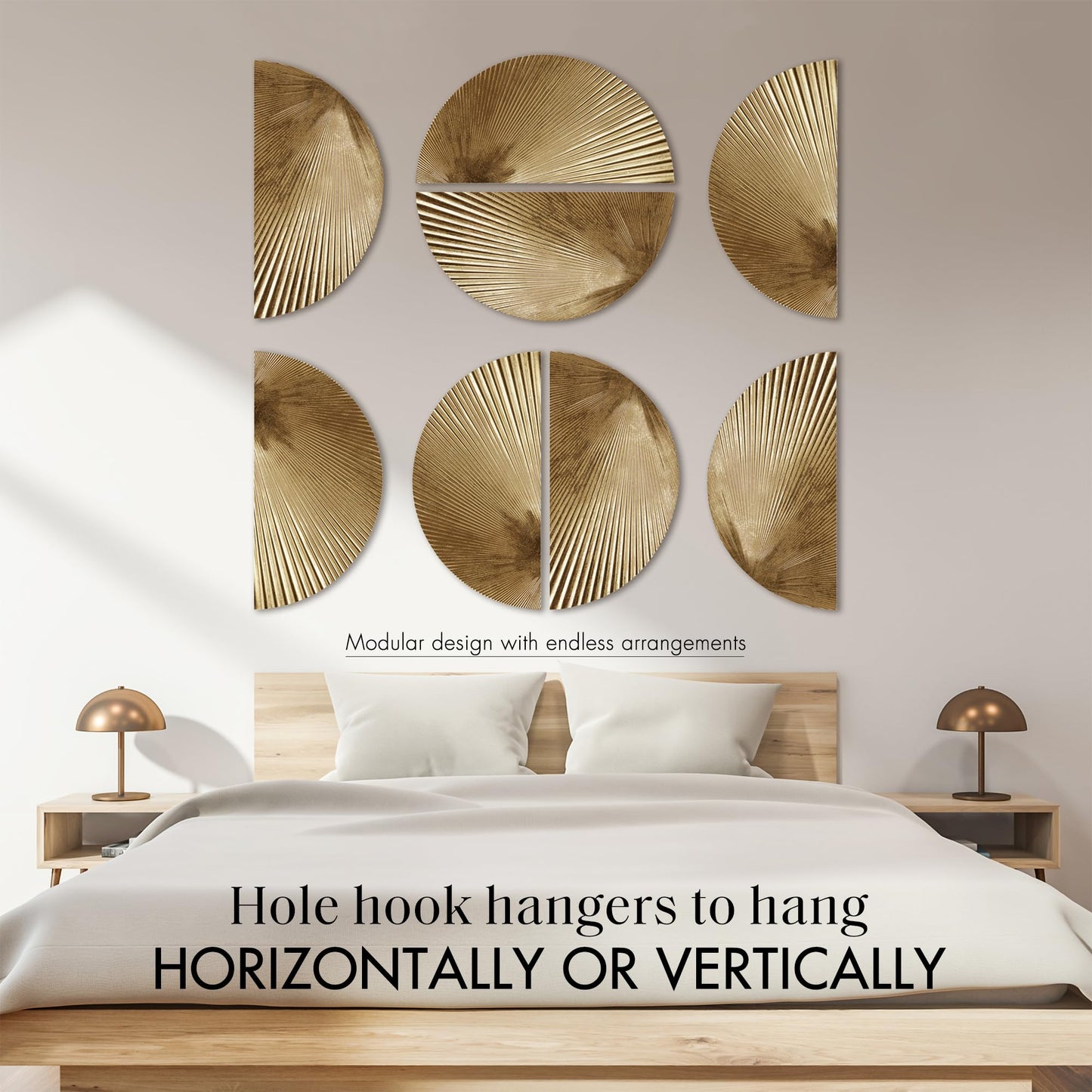 Madison Park Metal Gold Leaf Wall Décor, Modular Half Moon Design, Endless Arrangements, Dimensional Wall Art, Ready To Hang Modern Gold Accent Room Décor, 13.75"W x 27.50"H x 0.50"D Gold 2 Piece