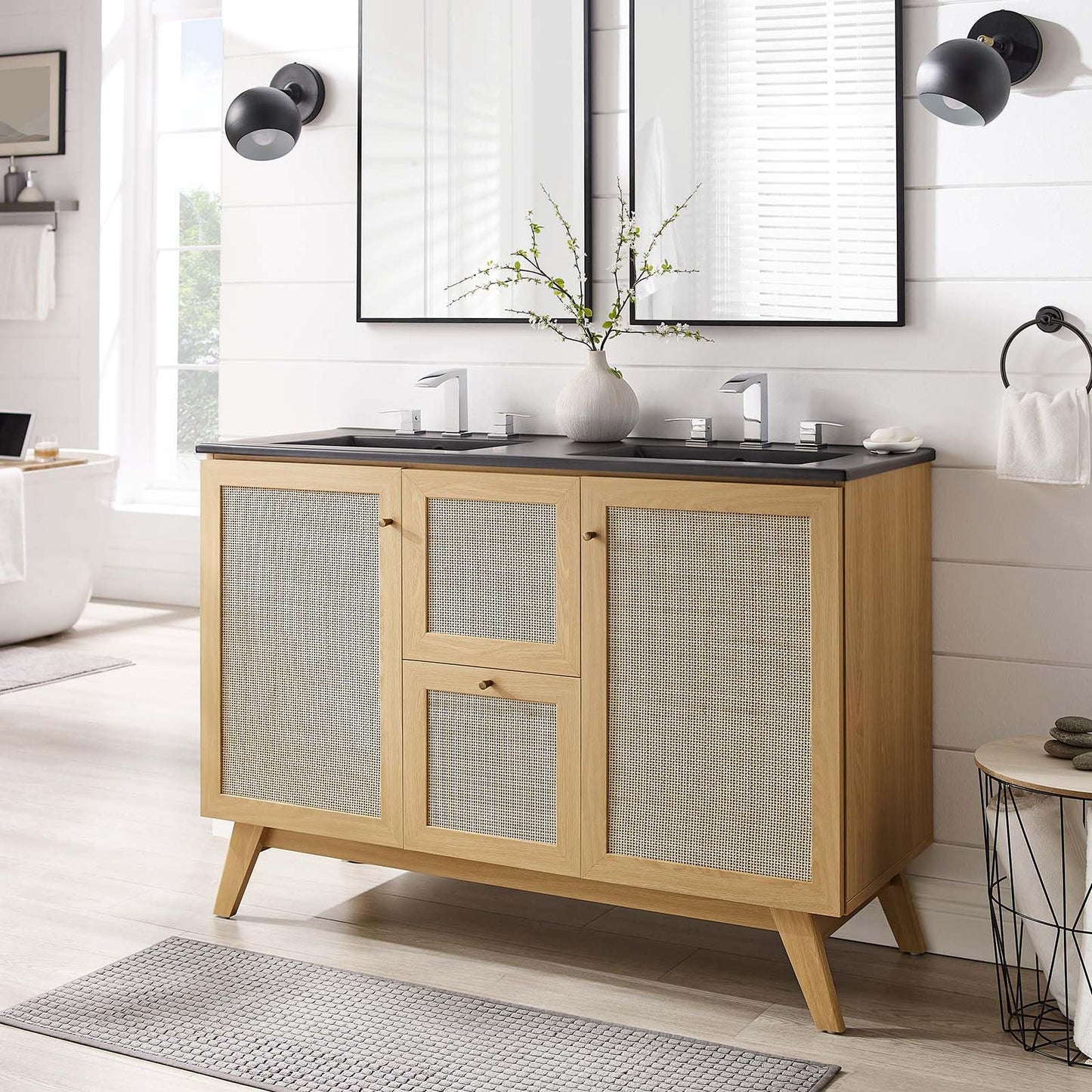 Modway Soma Bathroom Vanity, 48 Inch Double, Oak Black