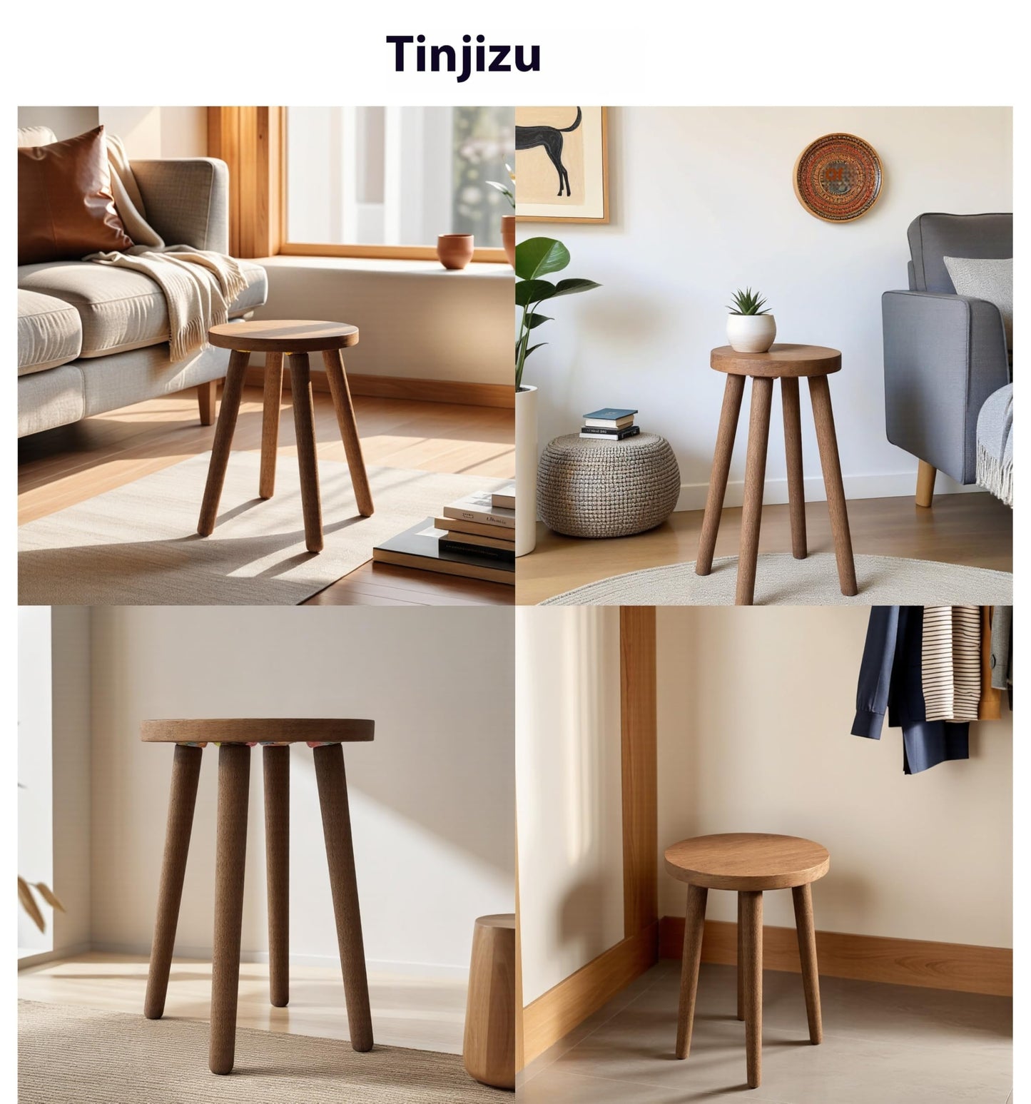 Stools Chair dining chair Dressing wooden stool shower stool Stool Kitchen Bar Stool Side wood Table Round Wooden Bedroom Living Room Dining Table Dining Room Bar plant stand (walnut color)