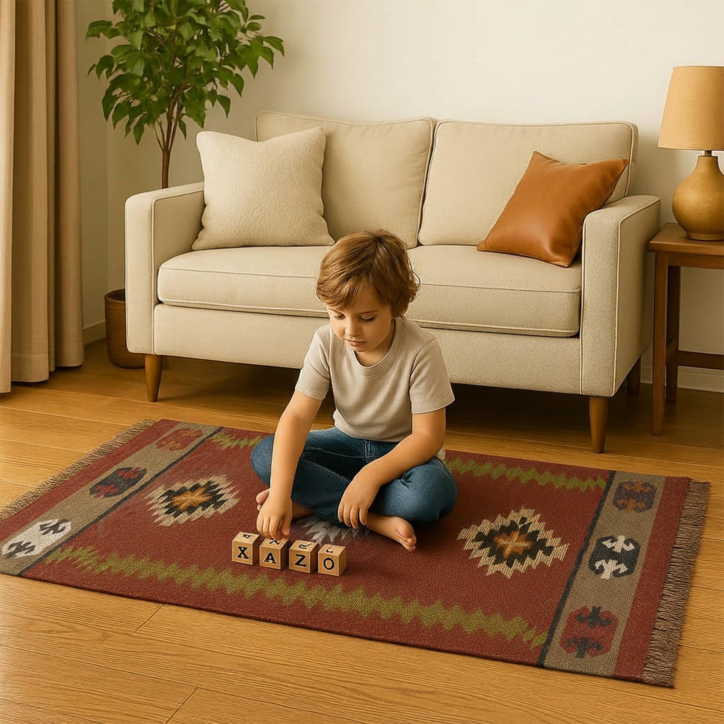 Reversible Kilim Area Rug 3x5 Southwestern Wool Jute Geometric Design Multicolor Hand Woven Rug Thick 0.19" Flatweave Carpet Indoor Outdoor Rugs for Bedroom Enterway Kitchen