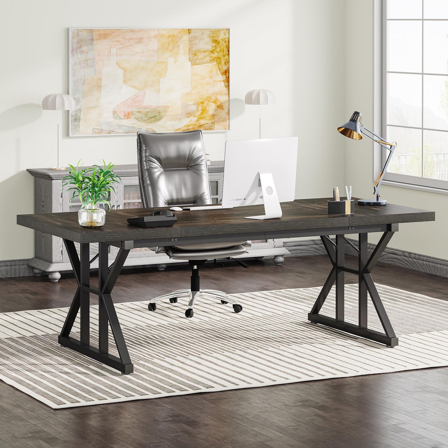 Tribesigns 70.8-Inch Executive Desk, Large Computer Office Desk Workstation, Modern Simple Style Laptop Desk Study Writing Table Business Furniture for Home Office (Black Oak, 70.8 Inch)