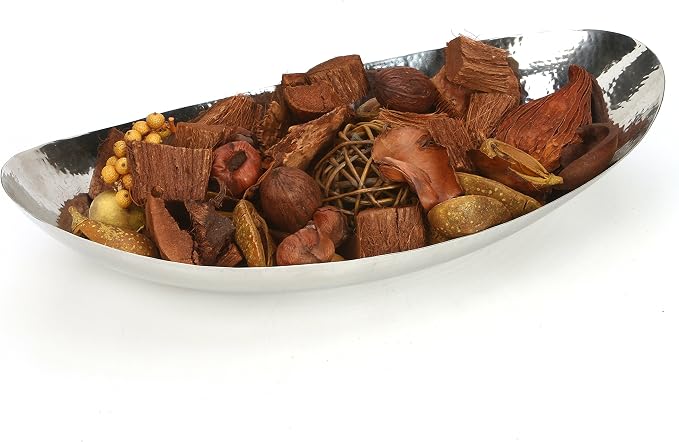Hosley Hammered Stainless Steel Oval Bowl – 13.5” Decorative Centerpiece for Candles, Orbs, Potpourri & Table Styling | Modern Home & Event Décor