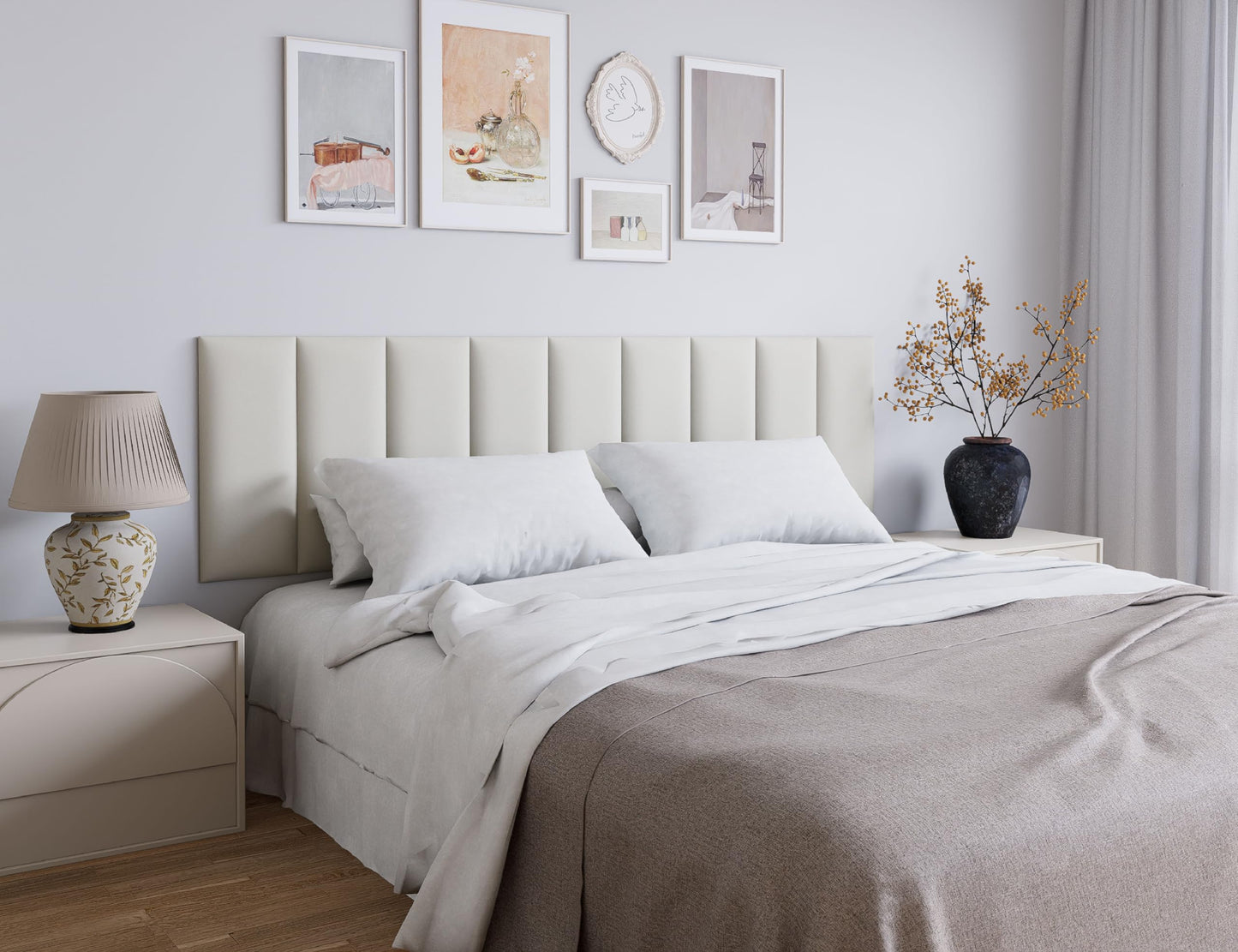 Gorkett Peel and Stick Upholstered Wall Mounted Headboard Queen Size, 9 Panels 3D Soundproof Leather Headboard,Wall Mounted Headboards,Reusable and Removable Wall Panels, 10"x24" White