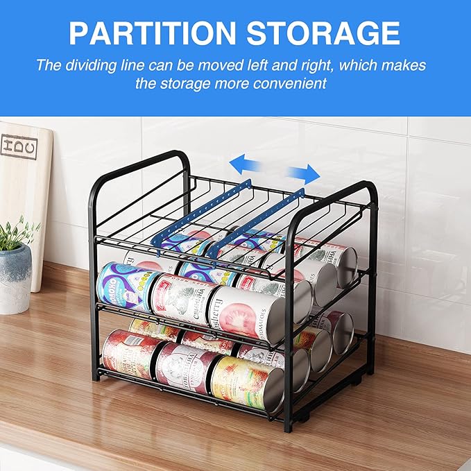 Can Rack Organizer, 3 Tier Stackable Can Storage Dispenser,for Food Storage, Kitchen or Pantry, Storage for 36 Cans, Black
