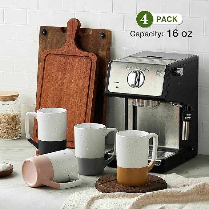 Large Ceramic Coffee Mug Set of 4, 16 oz Tea Cups with Handle, Porcelain Mug for Latte, Hot Tea, Cappuccino, Milk, Cocoa, Microwave & Dishwasher Safe Cups for Men Women Mug Lovers, Housewarming Gift