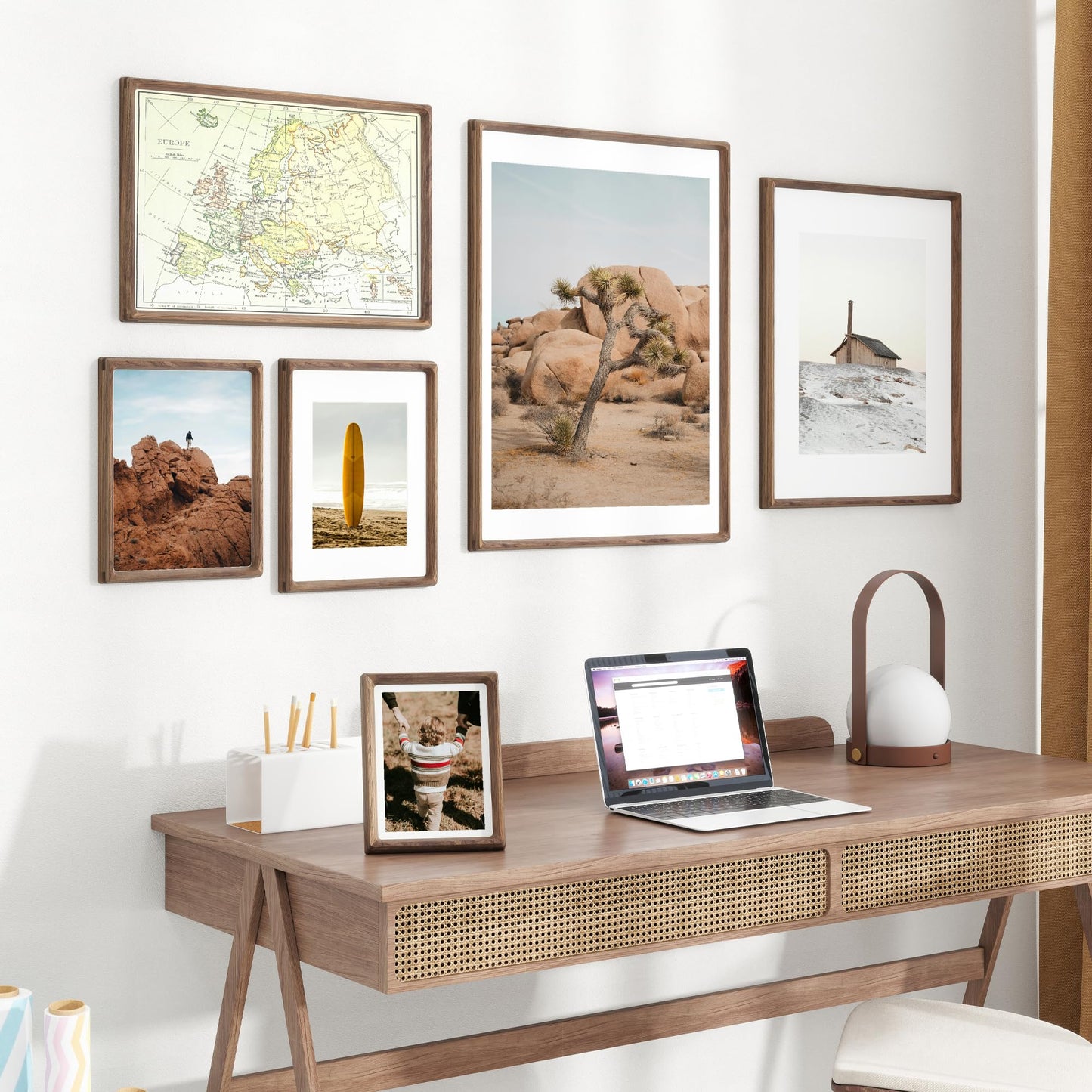 Dreamland 5x7 Picture Frame, USA-Sourced Walnut Wood Photo Frame with HD Tempered Glass, Wooden Frame Matted to 4x6, Handcrafted Rounded Corner for Tabletop or Wall Display