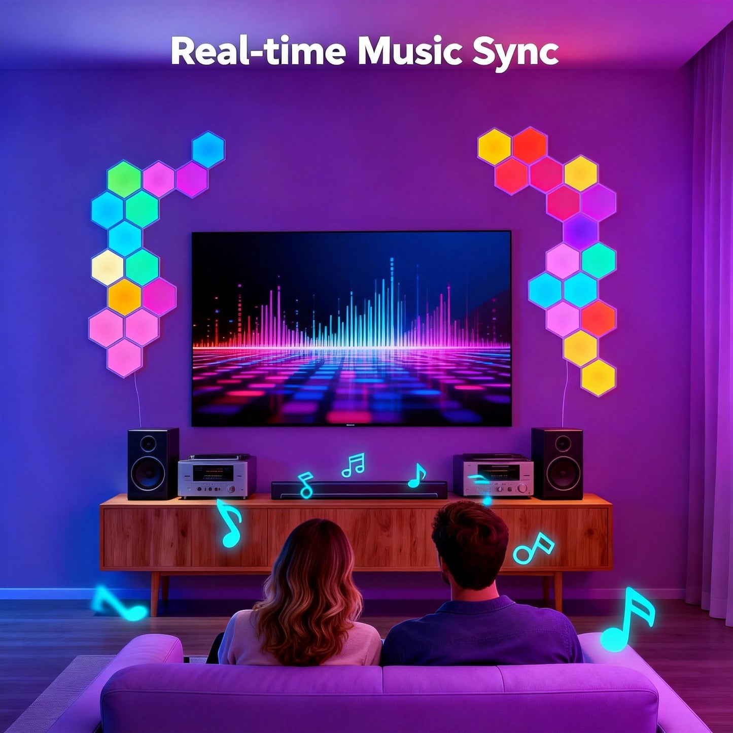 TISOFU Big Hexagon Lights LED Wall Panels, 8 Pack RGB Gaming Lights Works with Google Assistant & Alexa, APP/Music Sync & Remote, DIY Smart Modular Hexagonal Honeycomb Glide Hex Tiles Panel