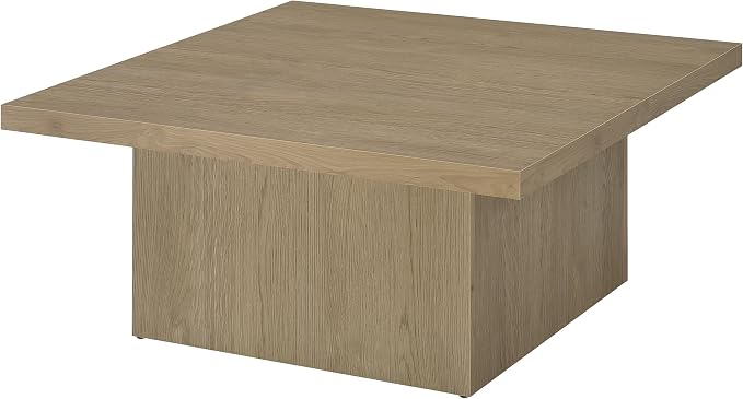 Coaster Home Furnishings - Devar - Wood - Square Coffee Table with Pedestal Base, Geometric Design and Transitional Style - Living Room - Latte - 710918