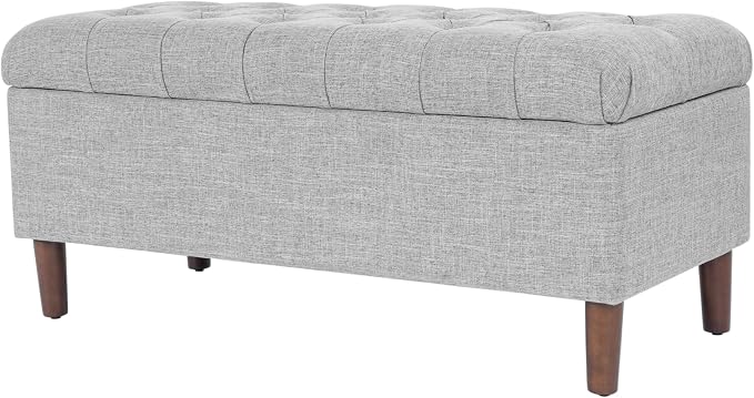 Homepop Home Decor | Tufted Ainsley Button Storage Ottoman Bench with Hinged Lid | Ottoman Bench with Storage for Living Room & Bedroom,Gray Woven