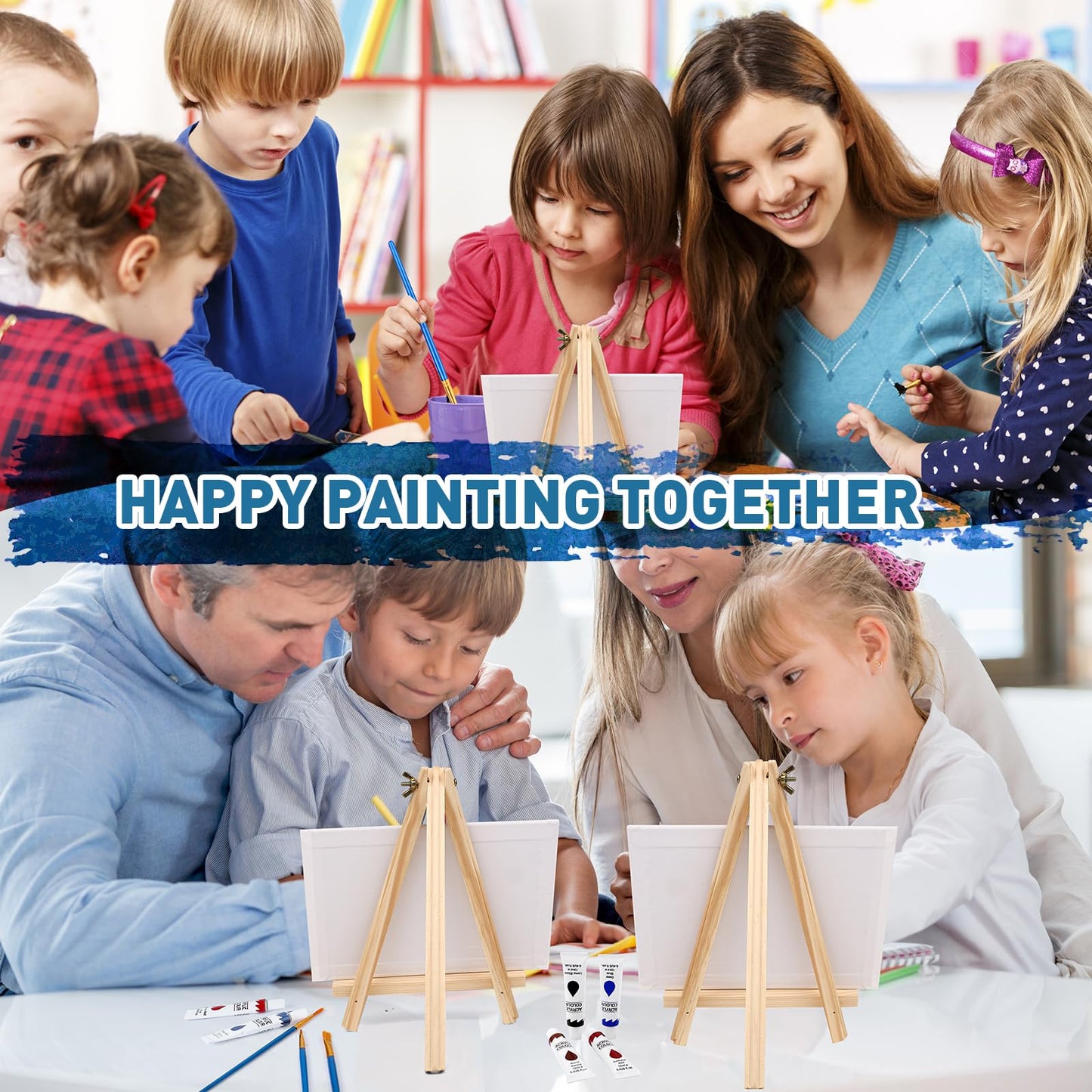 ESRICH 52PCS Acrylic Paint Canvas Set, Acrylic Painting Kit with 2 Set of 12 Colors Acrylics Paint,Paint Brushes,Canvas, Wooden Easels, Art Plates, Art Painting Supplies for Kids Adults Beginners