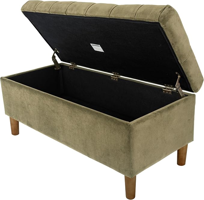 Homepop Home Decor | Tufted Ainsley Button Storage Ottoman Bench with Hinged Lid | Ottoman Bench with Storage for Living Room & Bedroom,Light Sage Green Velvet