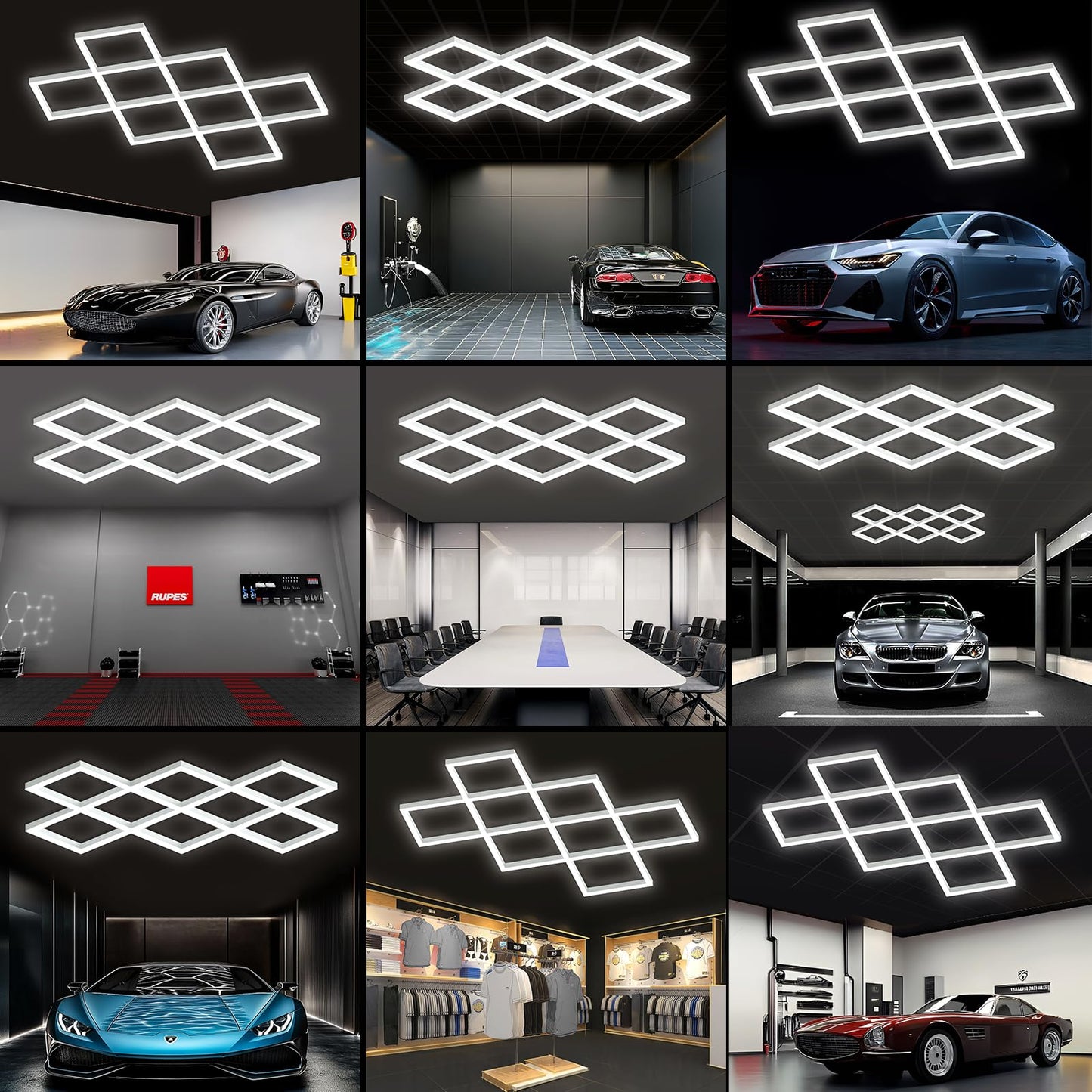 Ofenrd Hexagon LED Garage Lights 8 Hex Ultra-Bright Strip Lights New Updated Diamond Commercial Lighting for Garage Car Detailing Barber Shop Gym Warehouses Basement.