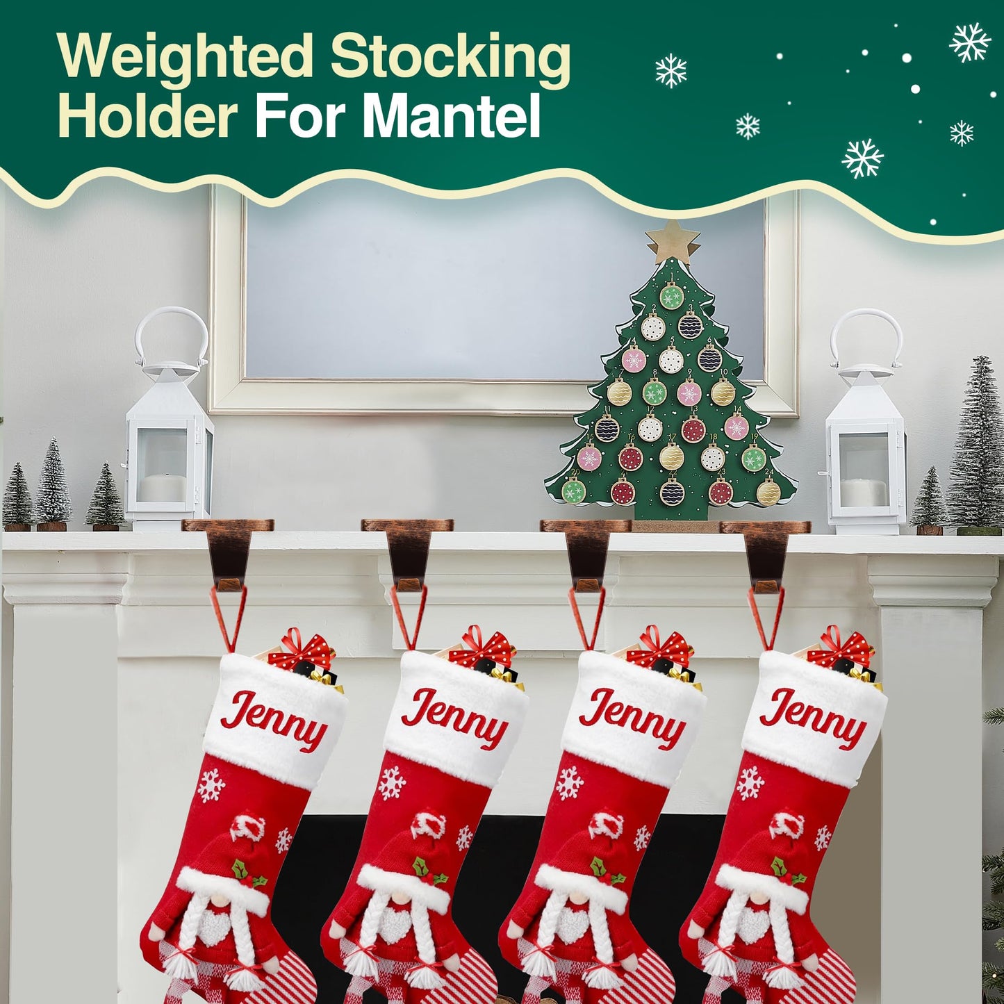 Loncaster Christmas Stocking Holders for Mantle, Set of 8 Heavy Duty Stocking Holder for Mantle, Xmas Weighted Hangers for Party Decor, Space-Saving Decoration for Fireplace Toppers (Bronze, 8 Pack)
