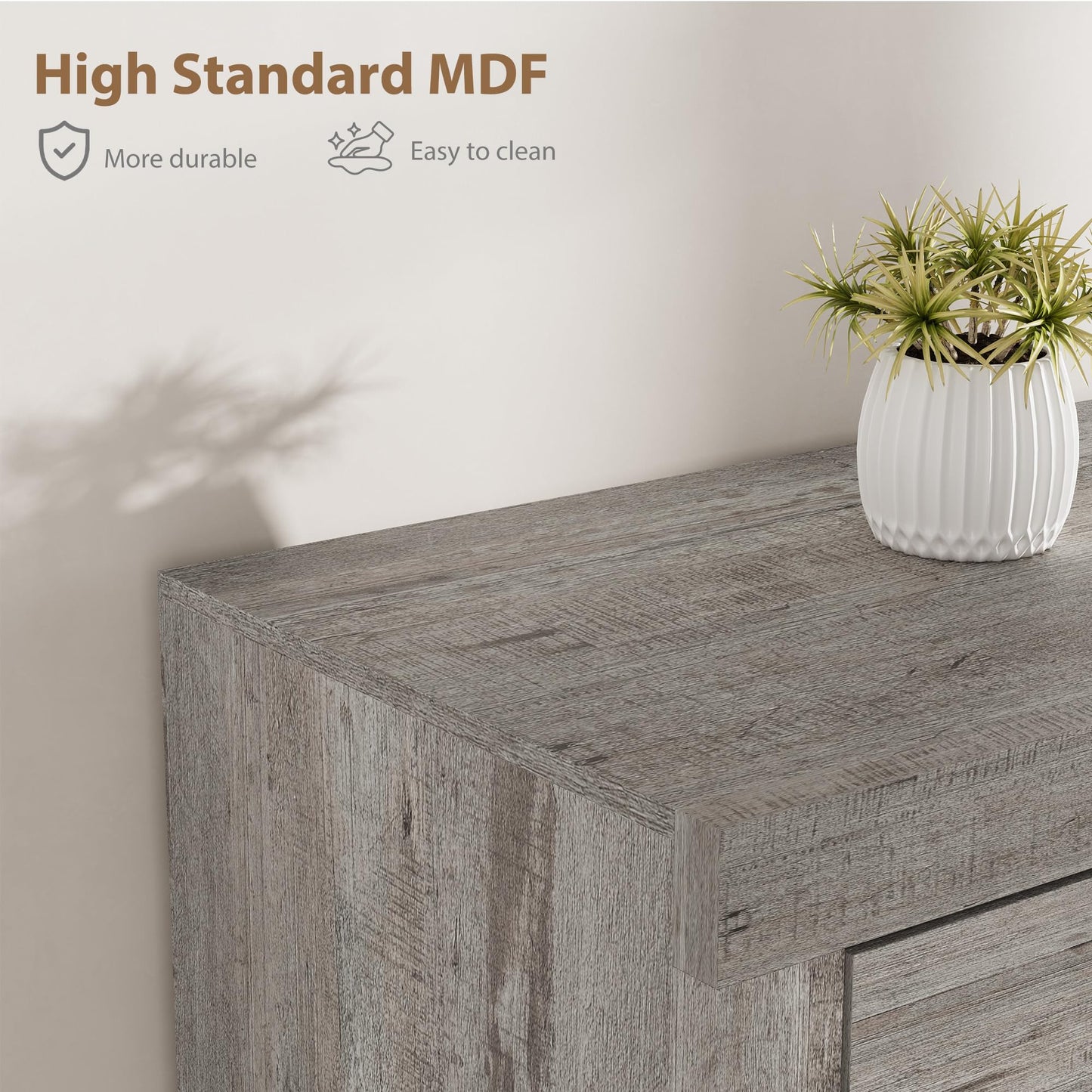 GarveeHome Farmhouse TV Stand for 80 in TVs, Long Entertainment Center with 4 Storage Drawers & 3 Open Shelf, Grey Television Consoles Stands for Living Room, Bedroom