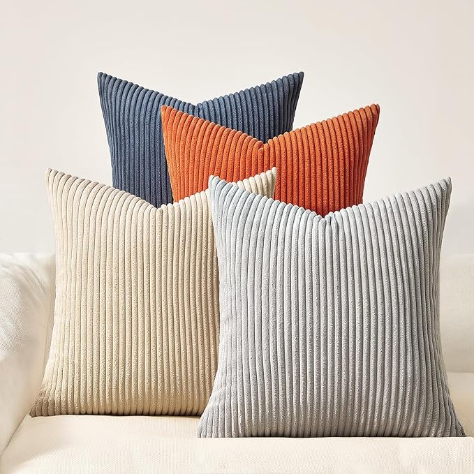 Topfinel 20x20 Set of 4 Boho Couch Throw Pillows Decorative Velvet Pillow Covers for Bed Accent Nordic Corduroy Pillowcase Sofa Living Room Home Decor Blue and Yellow