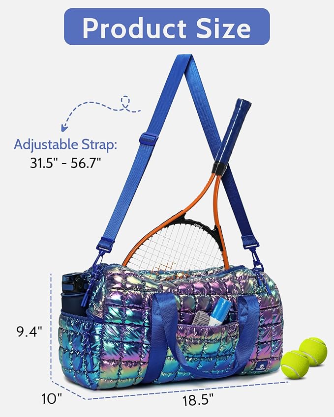 Quilted Duffel Bag for Women, Puffer Gym Duffle Bag with Shoe Compartment Lightweight Large Crossbody Sport Travel Bag Tote Nebula