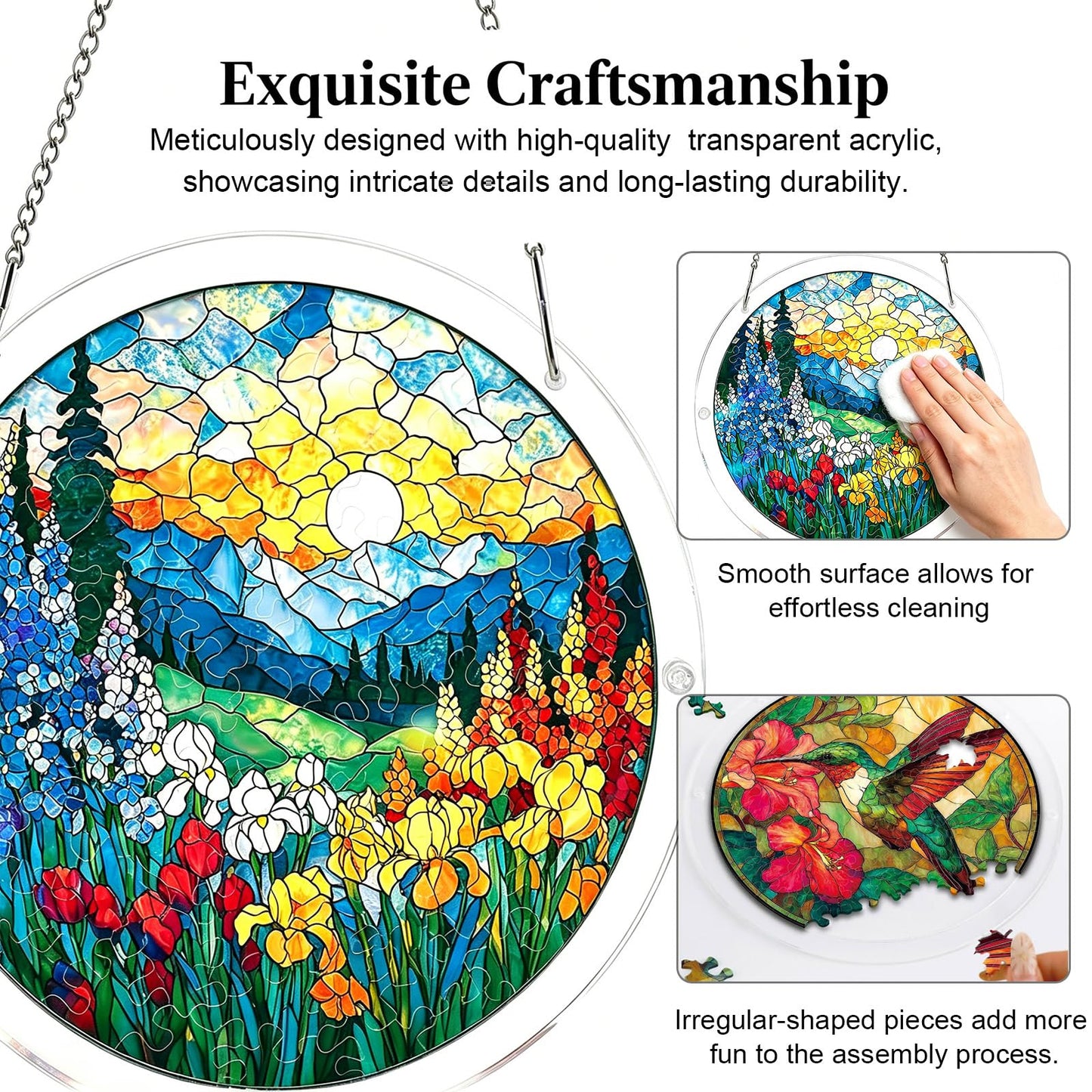 Acrylic Puzzle Suncatcher Window Hanging,Dawn Blossom Sea Sun Catchers Jigsaw Puzzle,DIY Suncatchers Puzzles Window Hanging,Home and Garden Decor,Gift for Women,Mom,Friends(83 Pieces,7 in)