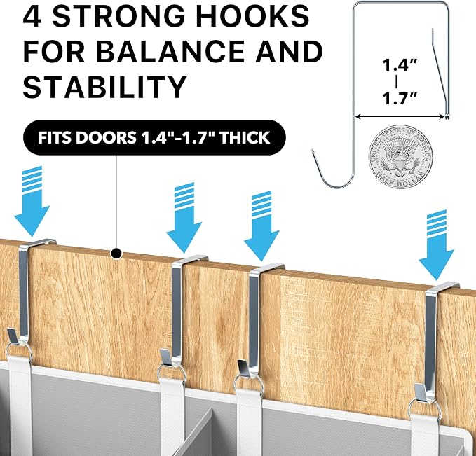 Simple Houseware Extra Large Heavy Duty Over the Door Organizer with 10 Clear Window Pockets, 80 lbs Capacity for Pantry, Closet, Bathroom, Gray