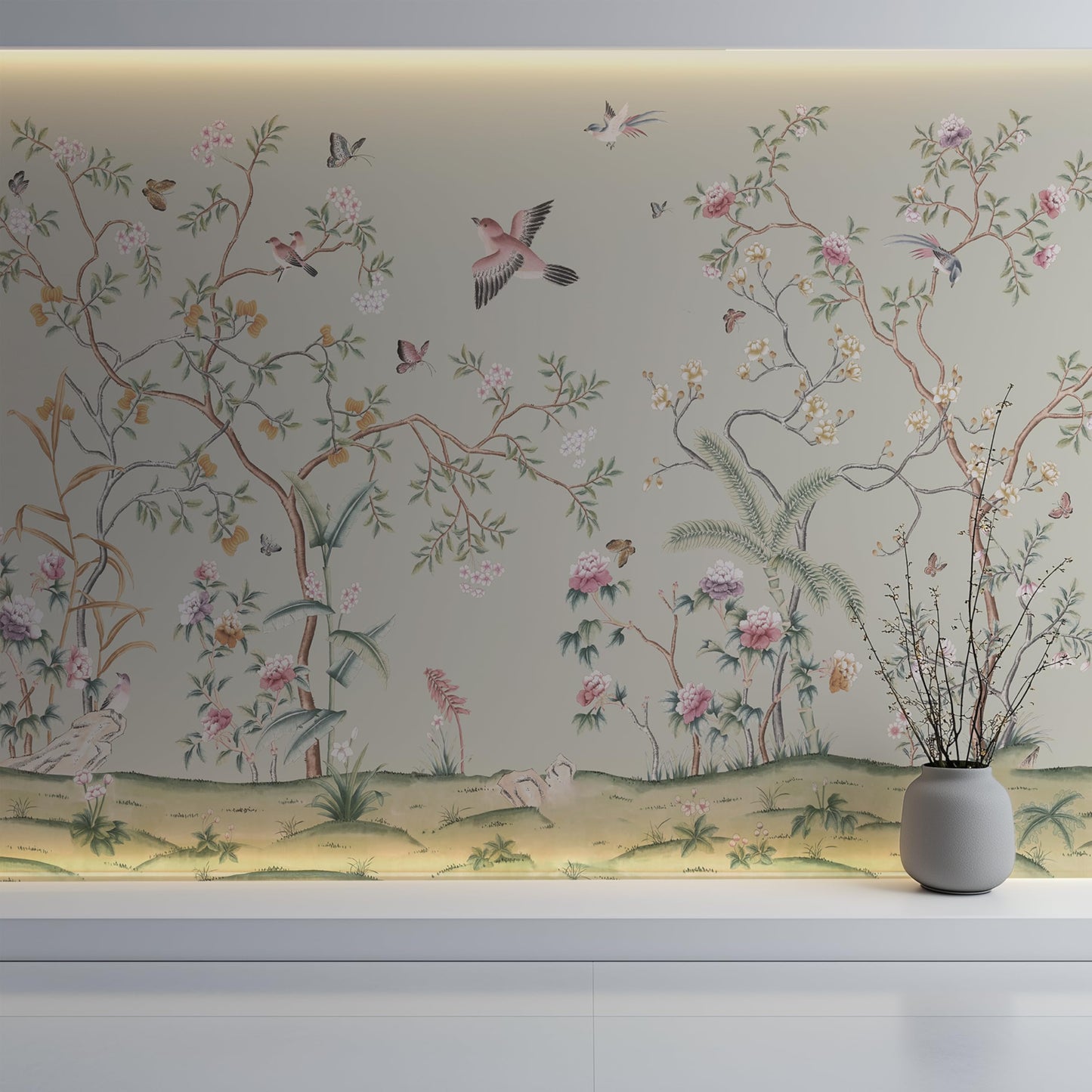 ARVOTONE Self-Adhesive Peel and Stick Wall Mural | Floral & Bird Design with Tropical Green Background | Removable Canvas Wallpaper for Living Room, Bedroom, Office (B, W114'' x H83'')