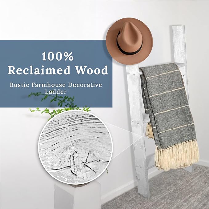 BARNWOODUSA Throw Blanket Ladder – Fully Assembled Reclaimed Wood – Rustic Decorative Ladder for Towels, Quilts, & More – Perfect Farmhouse Decor for Bathroom, Porch, or Living Room,3ft.