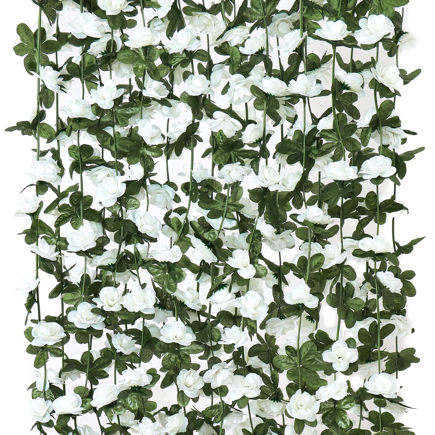 KHOYIME 9 Pack 72 FT Artificial Flower Garland, Fake White Roses Vines Silk Flowers Faux Plastic Outdoor Hanging Floral Ivy Garland Decoration for Wedding Arch Bedroom Home Wall Backdrop Room Decor