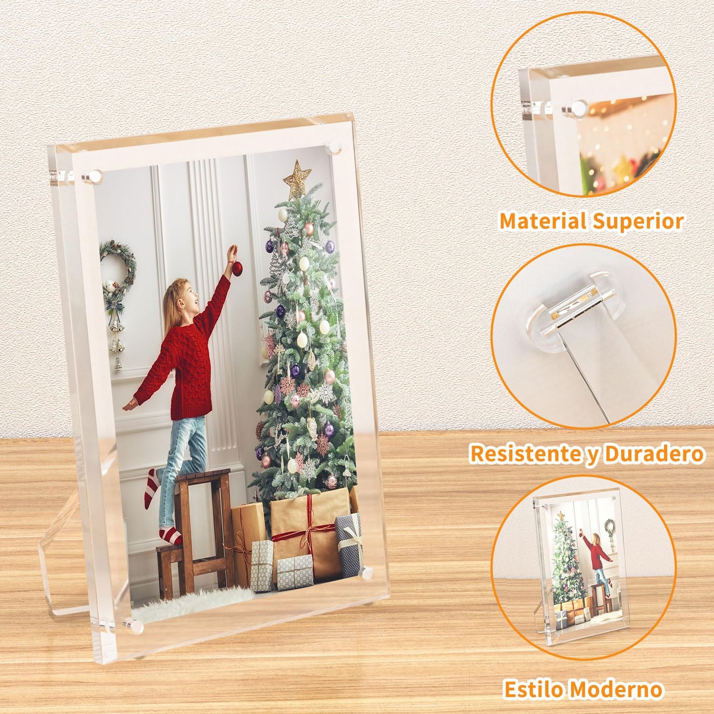 NIUBEE 5x7 Acrylic Picture Frame with Magnets - 2 Pack, Shatter-Resistant Floating Photo Frame for Tabletop, Modern Desk Display for Home & Office