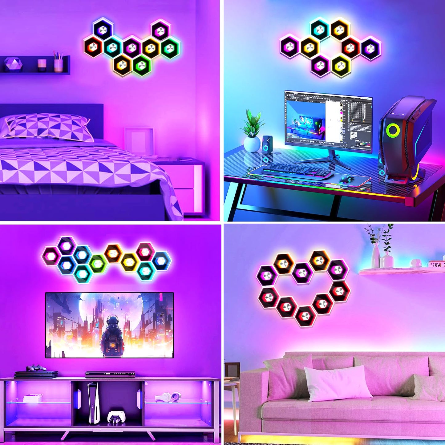 vimeepro Hexagon LED Lights - 8 Pack Smart APP RGB Gaming LED Light with Remote Control & Music Sync Honeycomb Shape Hexagon Wall Lights for Bedroom, Living Room Wall, Gaming Decor