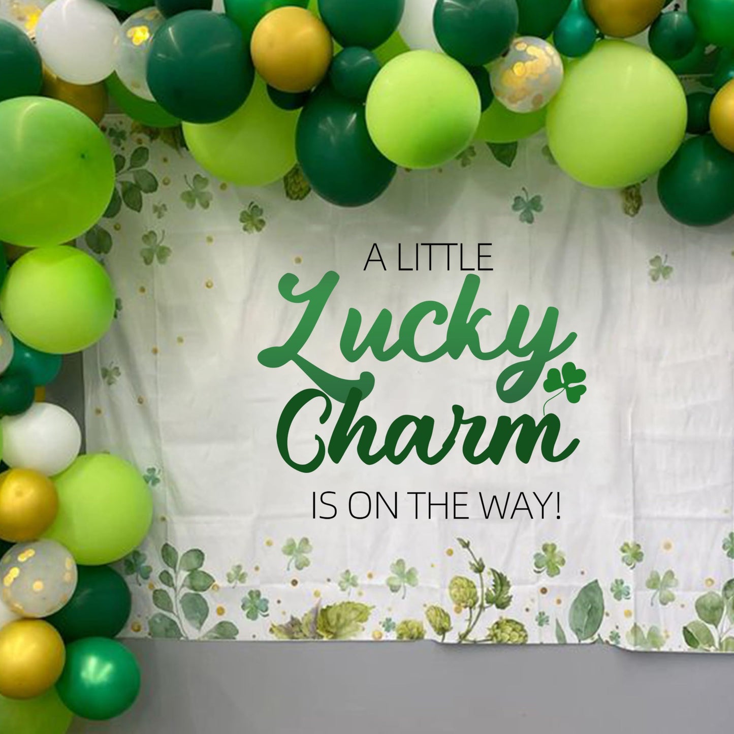 A Little Lucky Charm Decal for Baby Shower Decorations - St Patrick's Day Gender Reveal Sign Decal, Green Shamrock Theme Baby Shower Party Decal Sign for Balloon Arch, Backdrop