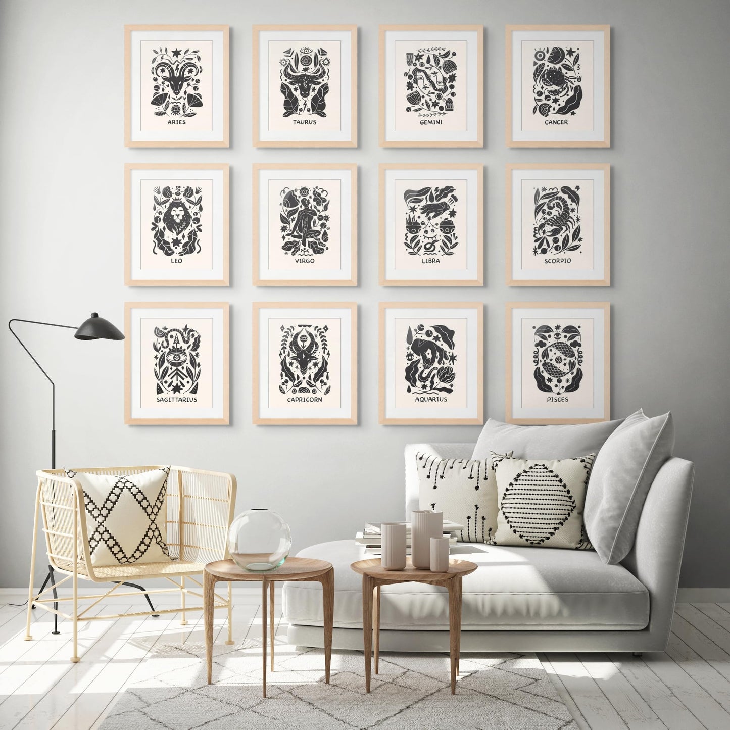 Everyday Designs Zodiac Wall Art - Scandinavian Astrology Decor, Celestial Wall Art, Zodiac Signs, Constellation Poster, Celestial Decor, Horoscope Posters - Unframed Set of 12 (11x14”) Prints