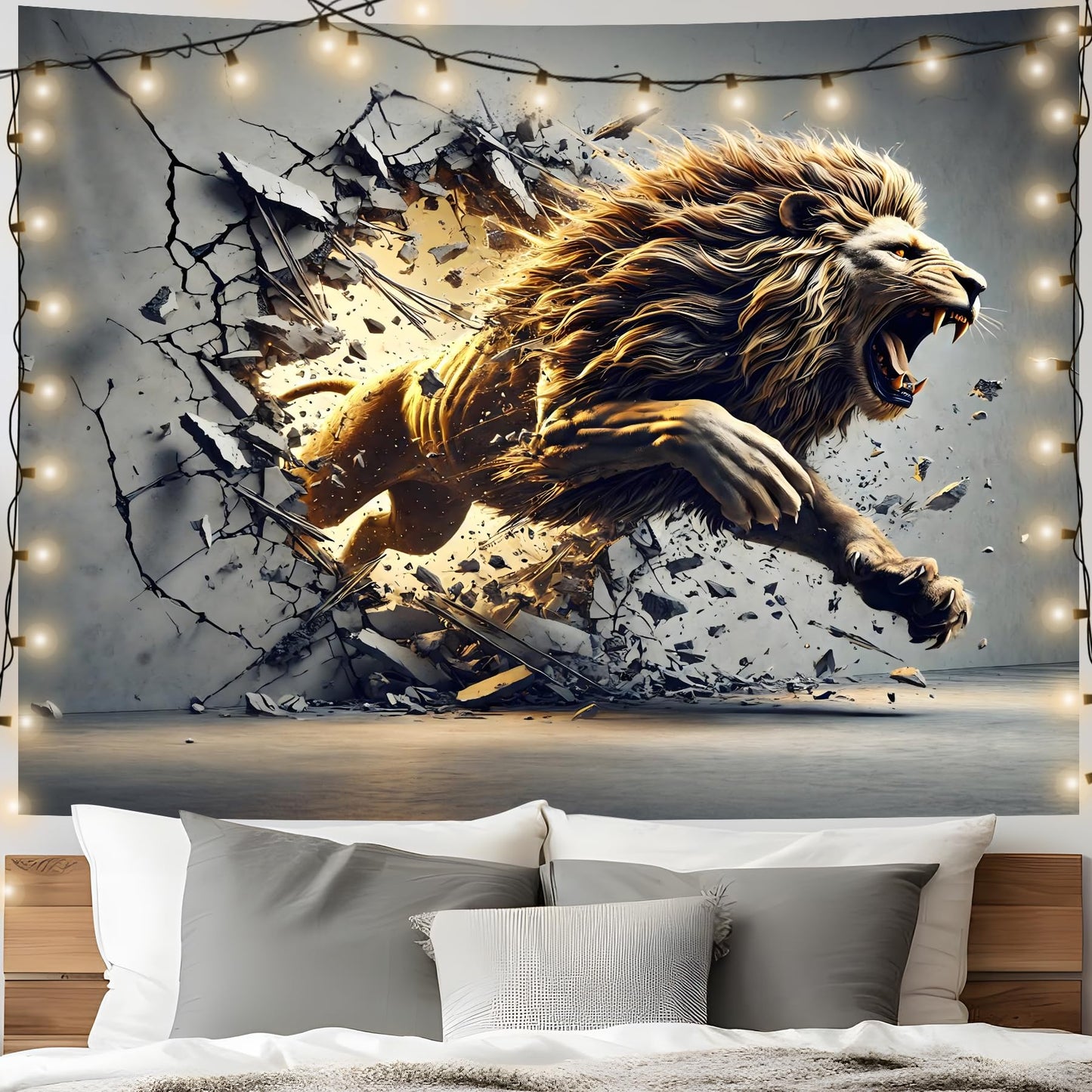 AOHMPT 3D Tapestry, 59"x51" Animal Print Poster, Lion Tapestry,Wall Art Painting for Bedroom and Living Room 59"x51"