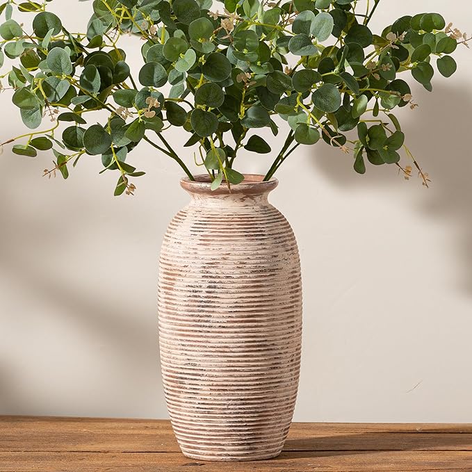 Ceramic Rustic Flower Vase, Large Farmhouse Vases Home Decor, 12.5" Tall Pottery Decorative Pampas Vase for Table Living Room Entryway Mantel Bookshelf Bedroom Bathroom Kitchen