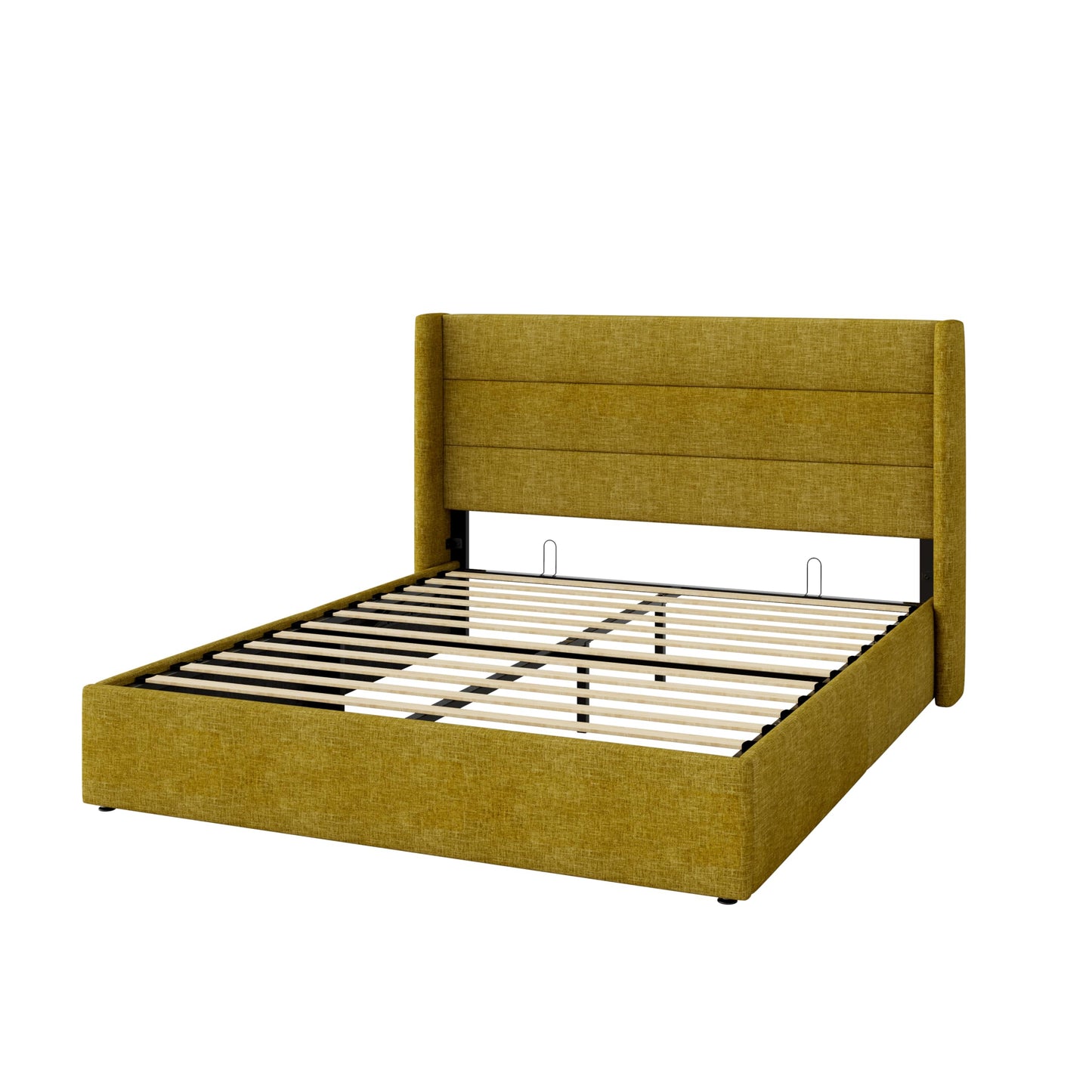 Allewie Queen Size Lift Up Storage Bed, Modern Wingback Headboard, Hydraulic Support, No Box Spring Needed, Olive Yellow