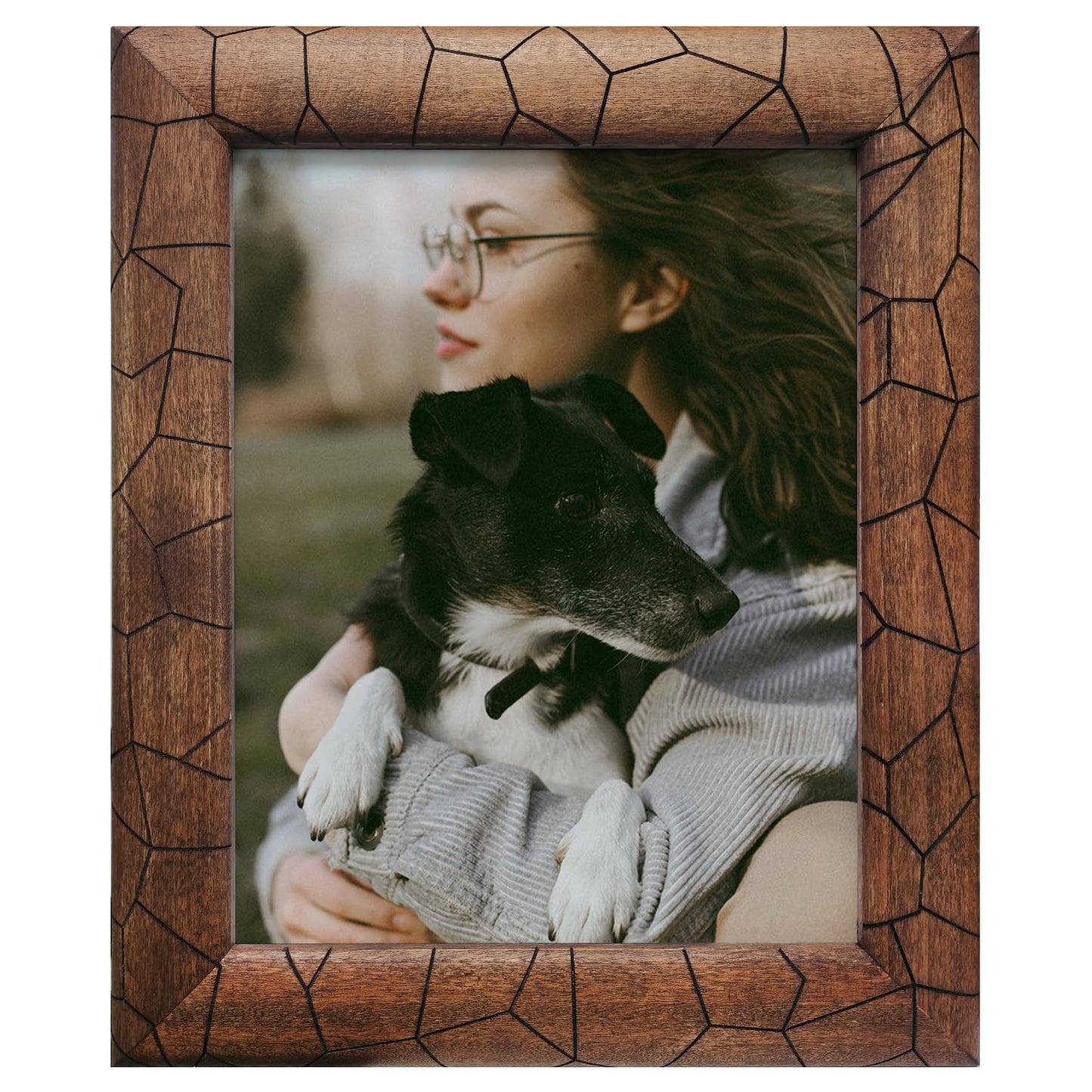 Eosglac 8x10 Picture Frame Wood, with Laser-Etched Cracked Texture, 8 x 10 Brown Rustic Wood Frames Farmhouse Countryside Decor Display Tabletop or Wall