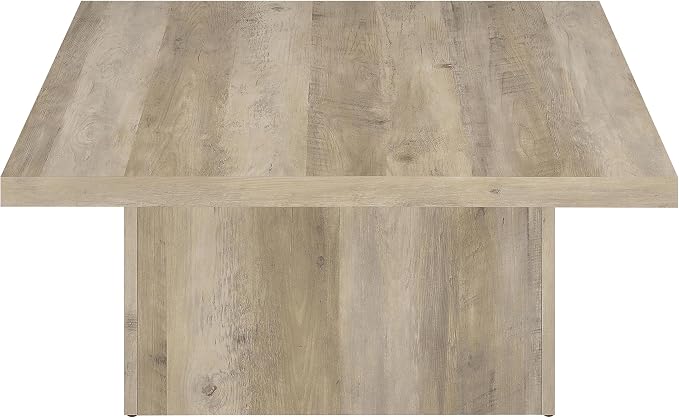 Coaster Home Furnishings - Devar - Wood - Square Coffee Table with Pedestal Base, Geometric Design and Transitional Style - Living Room - Distressed Pine - 710878