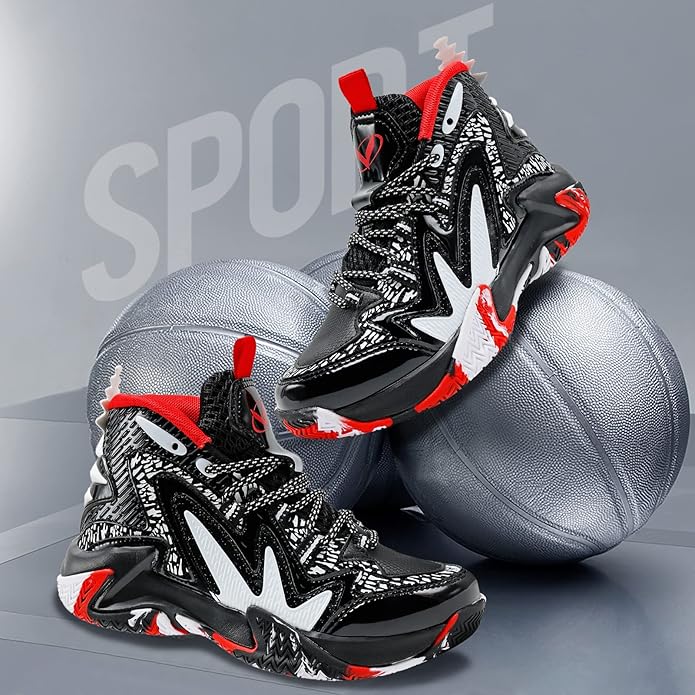 JMFCHI Kids Basketball Shoes High-top Sports Shoes Sneakers Durable Lace-up Non-Slip Running Shoes Secure for Little Kids Big Kids and Boys Girls