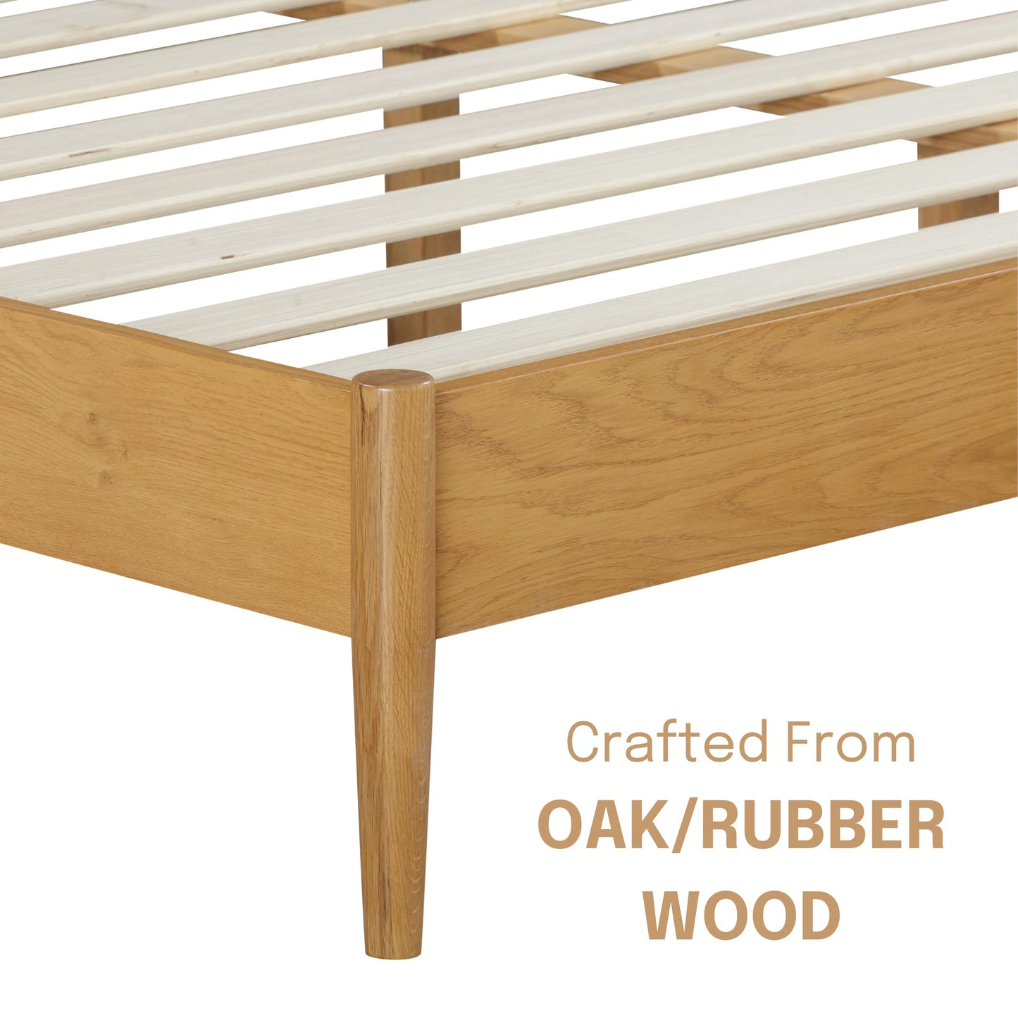 NTC Lupin Wooden Bed Frame with Headboard, Solid Oak and Rubber Wood Foundation with Silent Slats and Wood Central Supports, 1000 Lb Capacity (Rustic Oak, Queen)