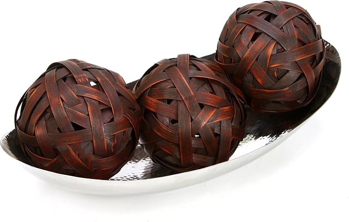 Hosley Hammered Stainless Steel Oval Bowl – 13.5” Decorative Centerpiece for Candles, Orbs, Potpourri & Table Styling | Modern Home & Event Décor