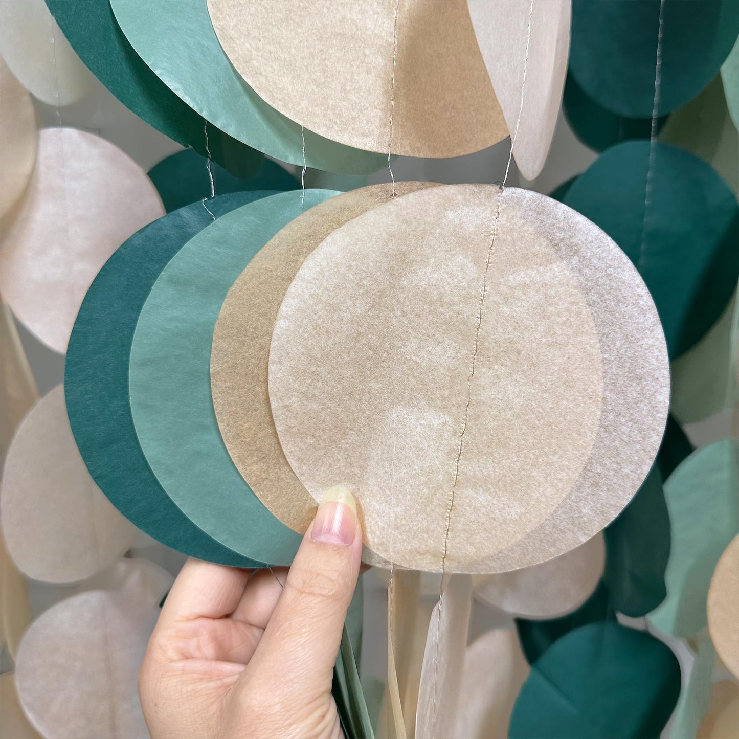 205Ft Sage Green Circle Dot Garland Backdrop Dusty Green Tissue Paper Polka Dots Hanging Streamer for Woodland Jungle Safari Neutral Birthday Baby Shower Wedding Engagement Party Decorations Supplies