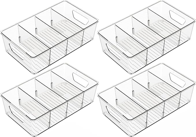 Stackable 4 Pack Snack Organizer for Pantry Shelf,Clear Pantry Organizers and Storage Bins for Fridge,Office,Cupboard,Plastic Pantry Snack Organizer For Breast Milk,Tea Bag,Food Storage Containers