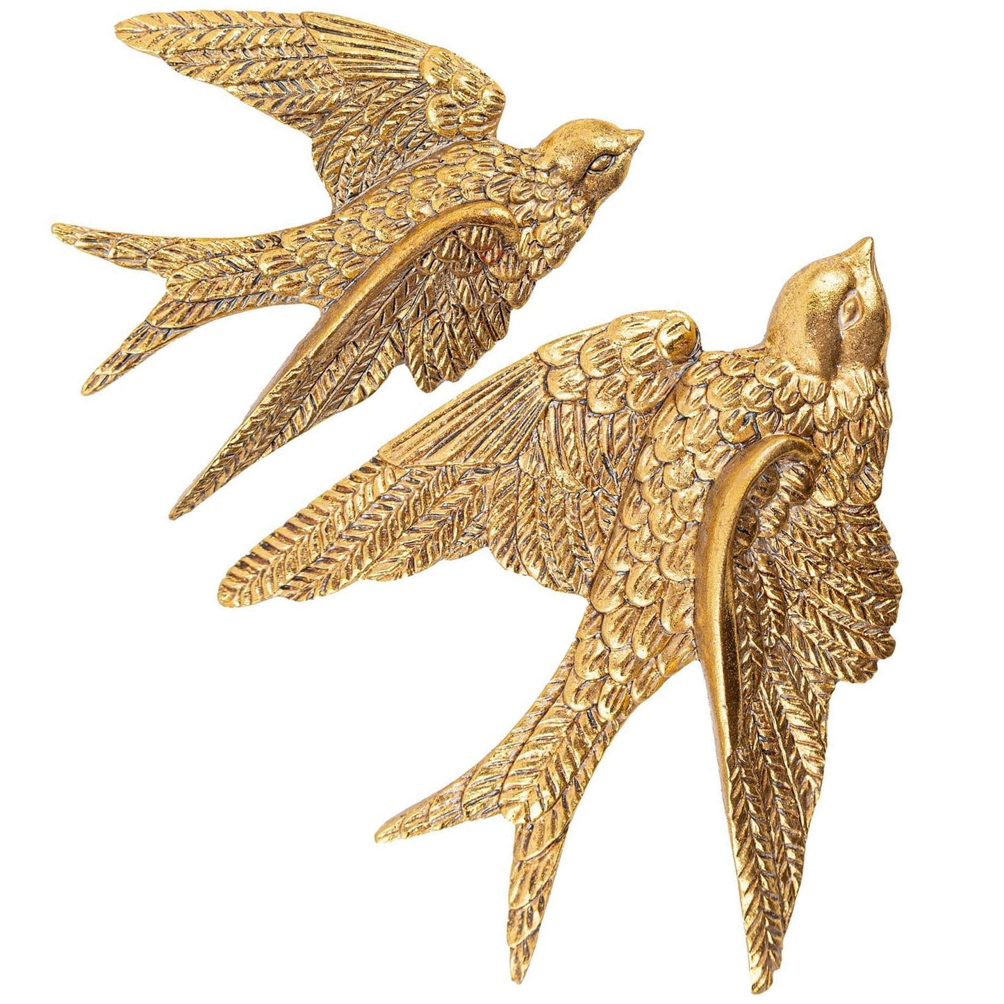 Framendino, 2 Pack Gold Bird Wall Figurines 3D Swallow Sculptures Flying Birds Art Sculpture Hanging Decor for Home Bedroom
