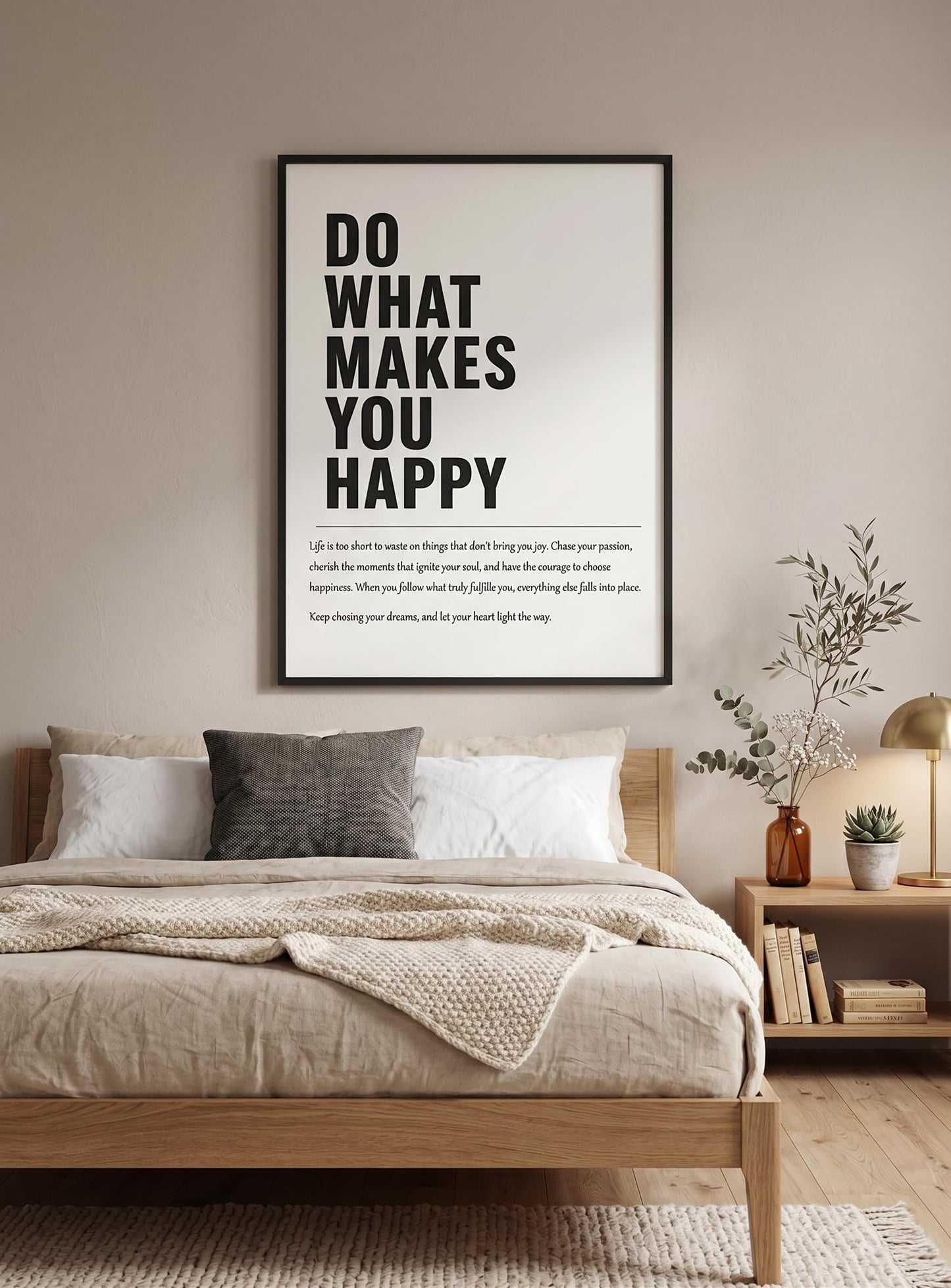 Do What Makes You Happy Inspirational Wall Art Modern Minimalist Black and White Canvas posters Print Motivational Quote Wall Decor for Office Living Room Bedroom Unframed 16inx24in poster