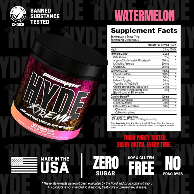 PROSUPPS Mr. Hyde Xtreme Pre Workout Powder with Creatine, Beta Alanine & Caffeine ??Extreme Energy, Pumps, Focus & Performance - Fitness & Gym Supplements for Men & Women (Watermelon, 30 Servings)