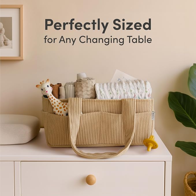 PUTSKA Baby Diaper Caddy Organizer for Changing Table – Stylish Nursery Storage Basket, Newborn Essentials, Baby Shower Gifts and Registry Must-Haves for Boy or Girl, Car Diaper Caddy, Corduroy Mocha