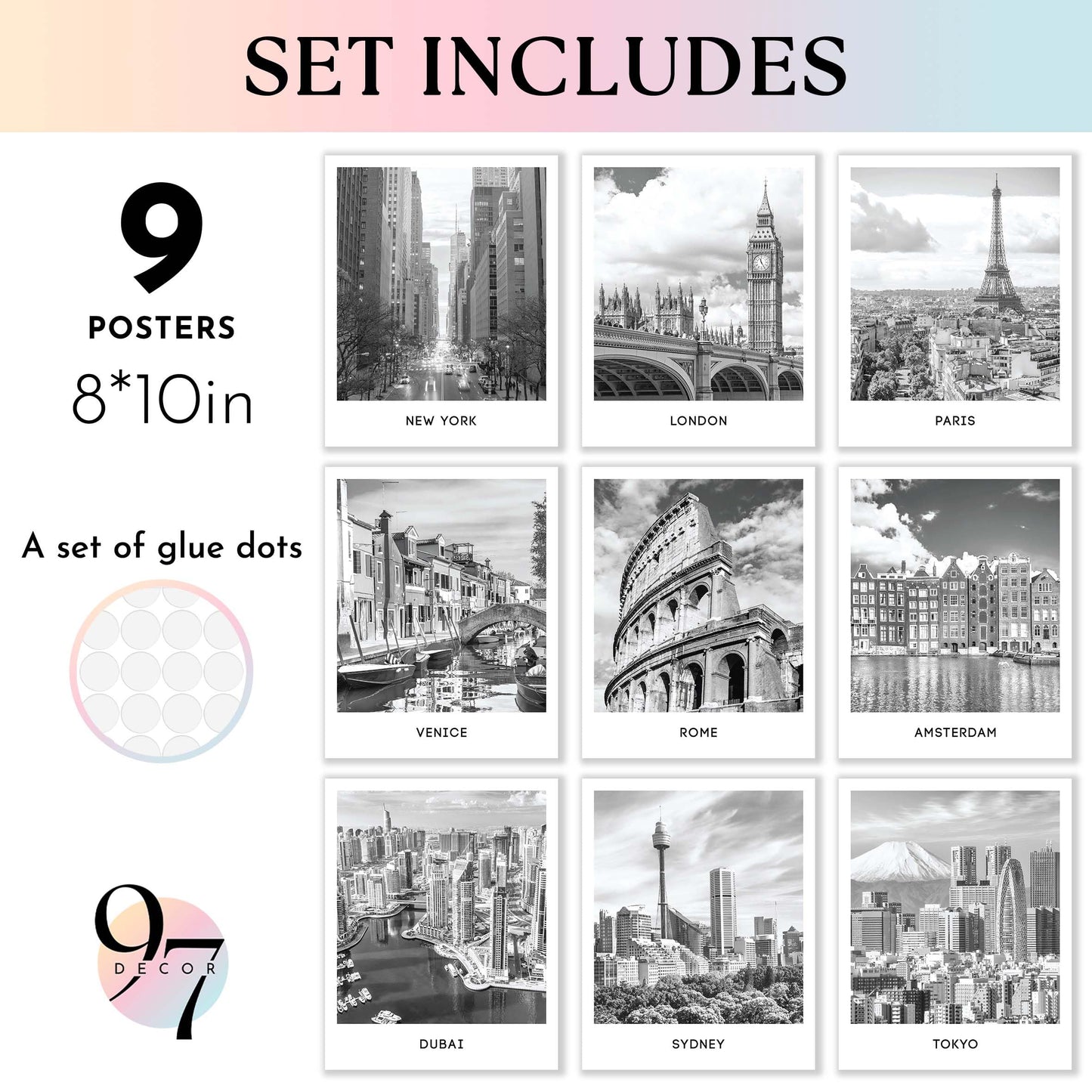 97 Decor Black White City Wall Art Print - Cityscape Pictures, Famous Architecture Landscape Artwork Wall Decor, European Buildings Poster, New York Skyline Photo (8x10 UNFRAMED)