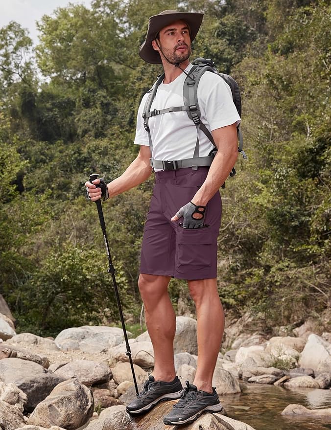 CRYSULLY Men's Hiking Cargo Shorts Outdoor Summer Lightweight Quick Dry Work Casual Shorts with 5 Zipper Pockets